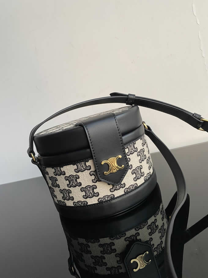 Replica Celine Tambour Triomphe Canvas Embroidery Box Bag Black Messenger Bags